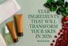 Skincare flat lay with text about star ingredients for 2026.
